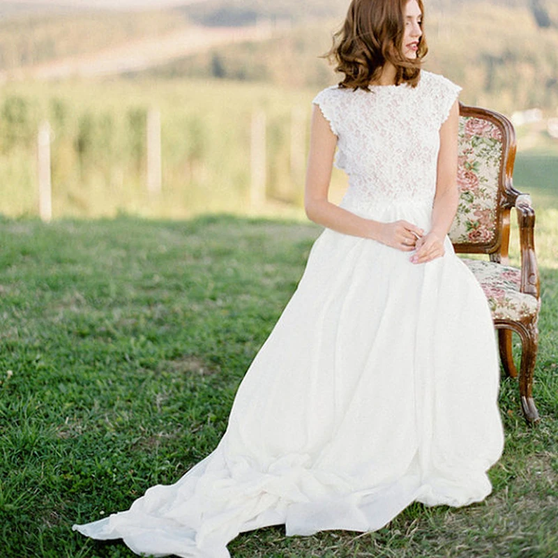Vestido de noiva barato 2021 Скромные Простые кружевные пляжные свадебные платья