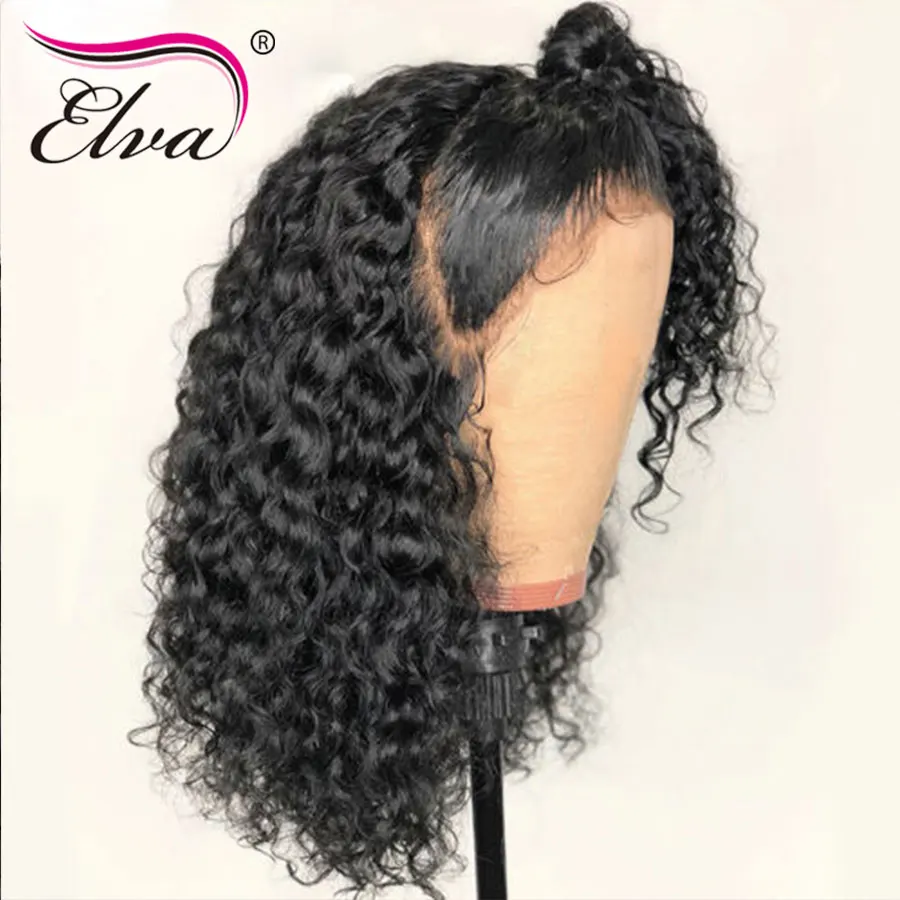 Elva волосы 150% полные кружевные человеческие парики кудрявые Remy Предварительно