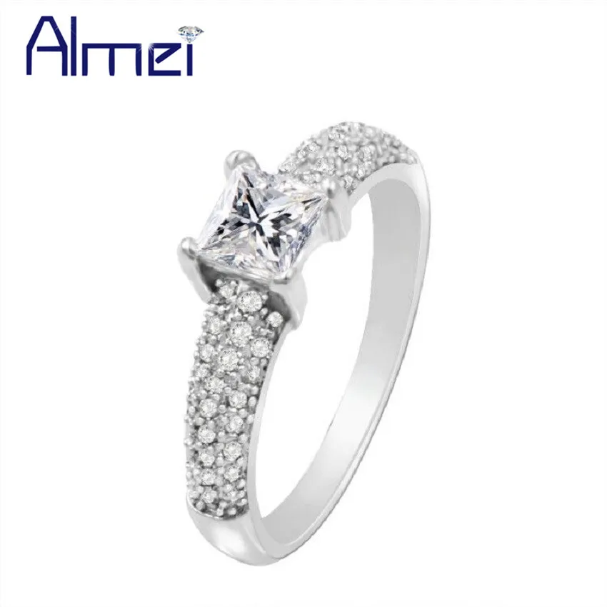 Almei 15% с серебряный цвет обручальное кольцо женщины кольца micro pave cz камень
