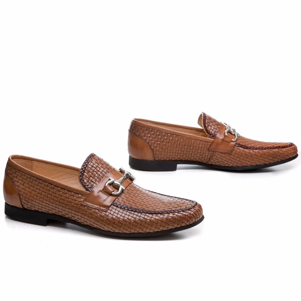 Large Size Eur46 Woven Design Black Summer Loafers Shoes Genuine Leather Mens Casual With Buckle | Обувь