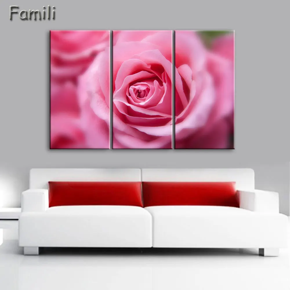 Красная роза холст живопись 3 шт. Настенная картина для украшения стен печать