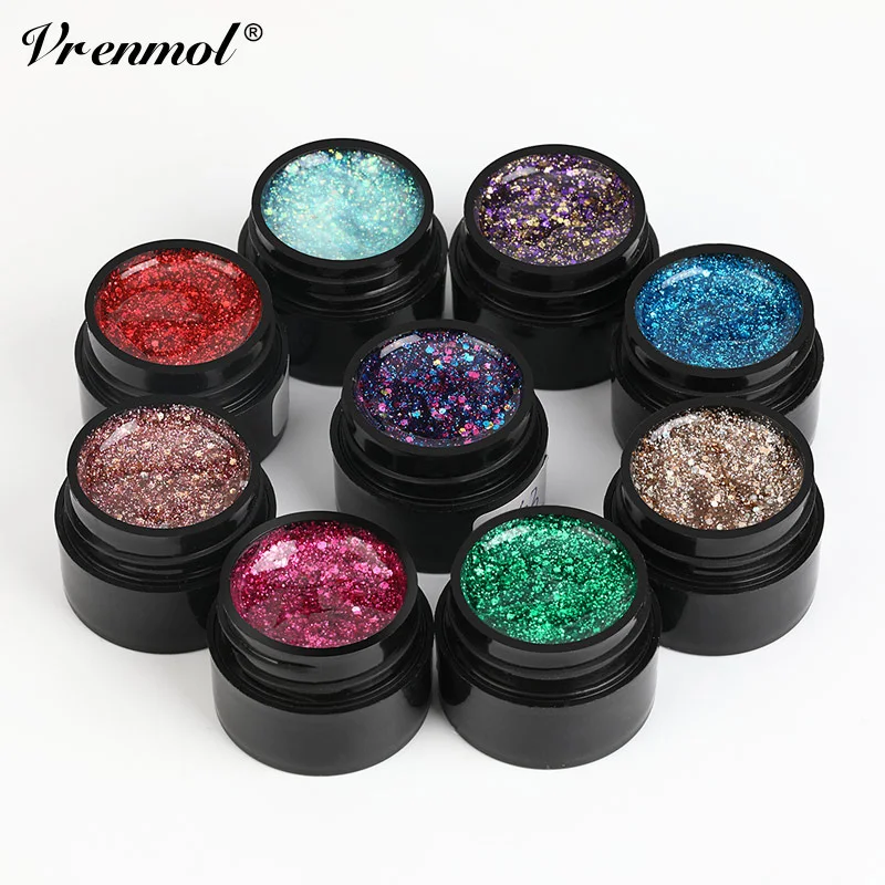 Vrenmol 20 цветов Блеск 3D Алмазный лак для ногтей Гель-лак Shimmer УФ с блестками Top Base Coat