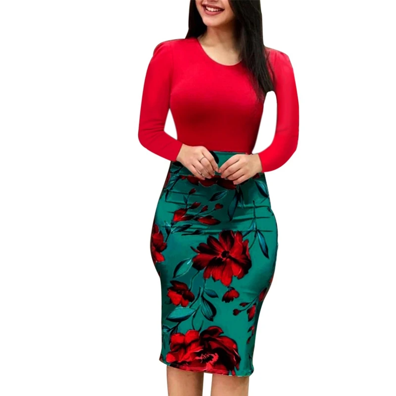 

Elegant Women Autumn Dress 2018 Over Sized Sexy Floral Pencil Dresses Long Sleeve Evening Party Dress Bodycon Vestidos X3