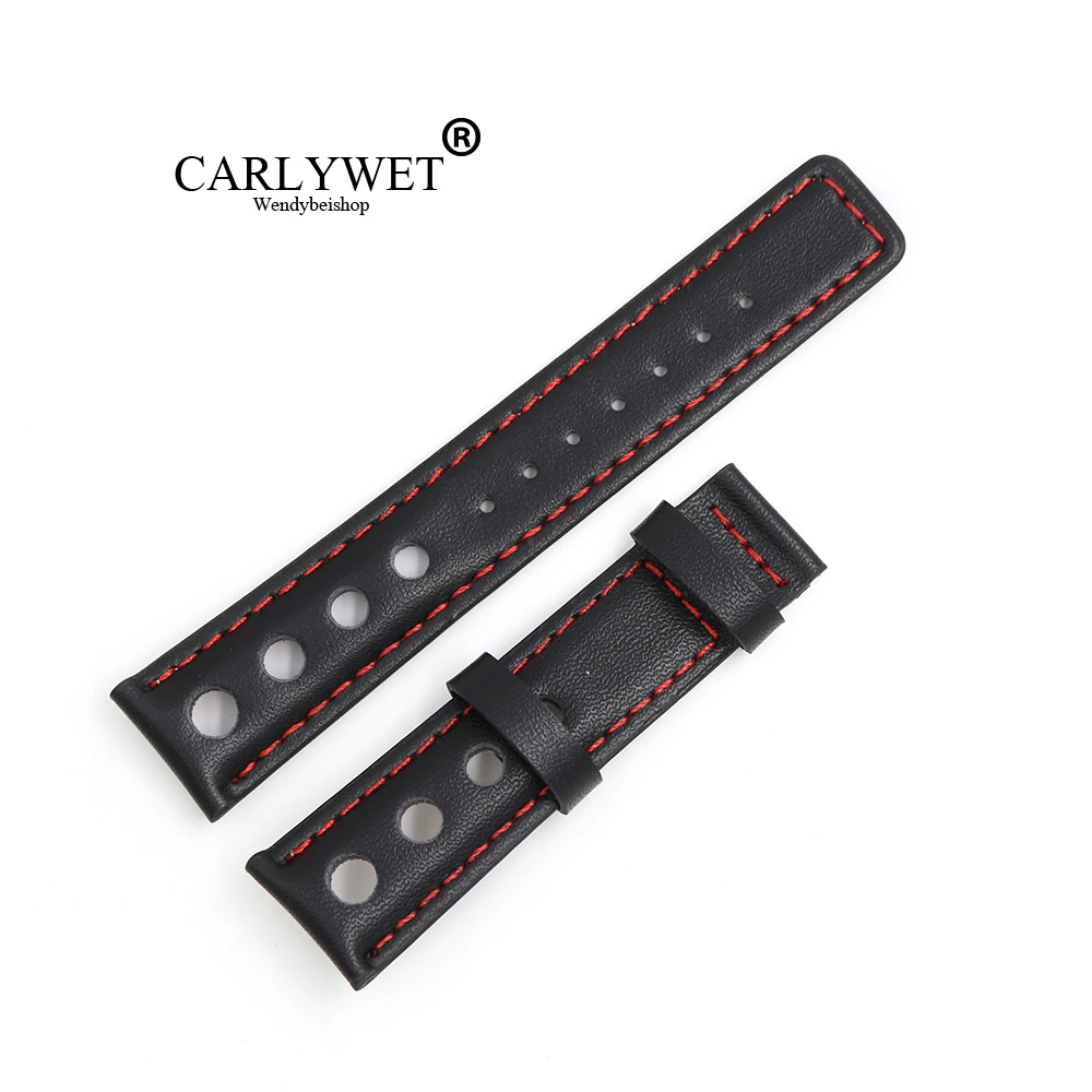 Ремешок CARLYWET из натуральной телячьей кожи для наручных часов черный браслет с