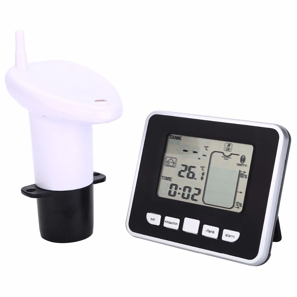 Ultrasonic Water Tank Level Meter Temperature Sensor Display Time Low battery Indicator Instruments Tools LCD Display