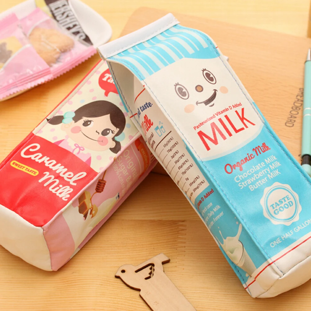 New Arrival Cosmetic Bag Simulation Milk Box PU Leather Makeup Pouch Stationery Storage Organizer Pencil Escolar Papelaria | Багаж и сумки