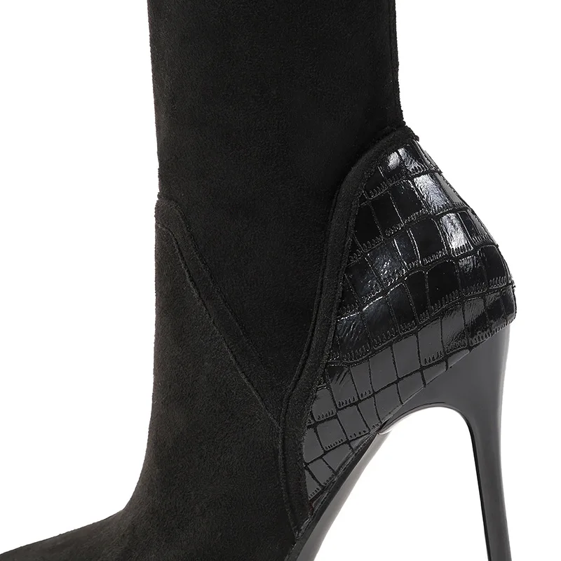 Пикантные Женские Сапоги выше колена с острым носком на тонком высоком каблуке