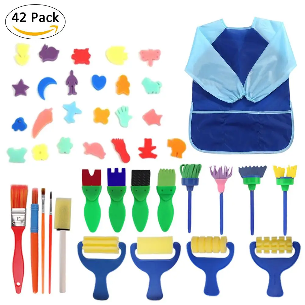 

Children's Seal Paint Graffiti Sponges for Kids 42 PCS Of Fun Paint Brushes For Toddlers Coming With Sponge Brush Flower Pattern