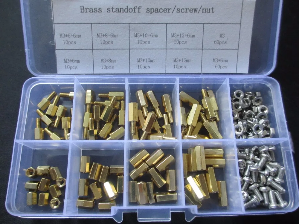 

200PCS M3 PCB Hex Male Female Threaded Brass Spacer Standoffs/Screw/Nut Set kit