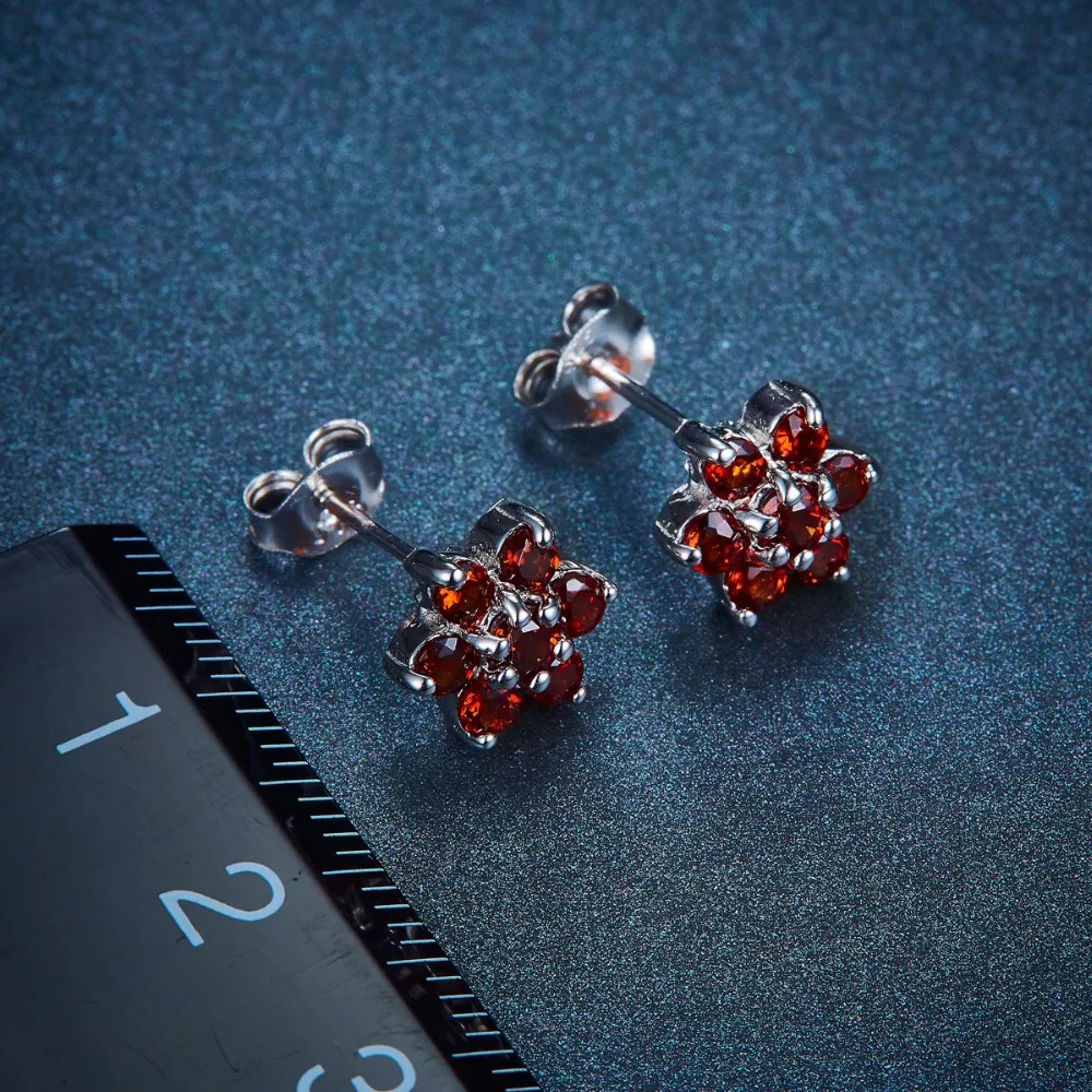 Hutang природных драгоценных камней красный гранат цветок Boucles D'oreilles Твердые