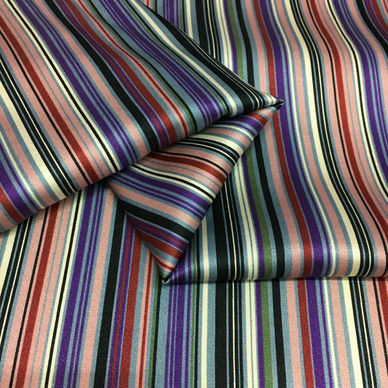 

Fashion silk 19mm 97% silk & 3% spandex colored stripes print stretch silk satin fabric for dress shirt clothes cheongsam C011