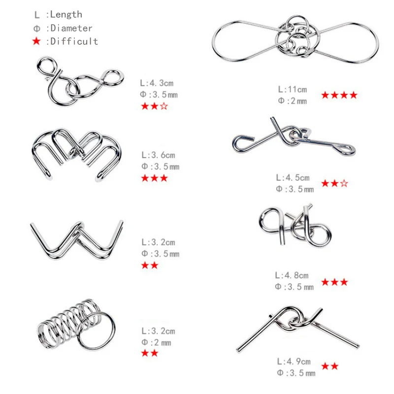 8pcs Chinese 9 Rings Puzzle Buckle Lock Wire Interesting IQ Mind Brain Teaser Puzzles Educational Toys For Kids Adult M | Игрушки и
