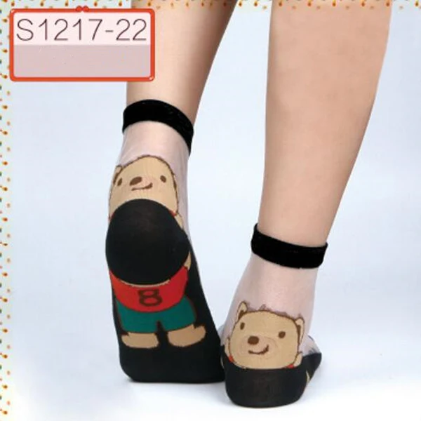 Skin Heel bear VIIANLES Для женщин штаны с изображением медведя с кружевами, носки по щиколотку, удобный чистый шелк хлопок эластичный прозрачный носки сетчатые вязаные оборкой 1 пара, носки для девочек - Цвет: Skin Heel bear