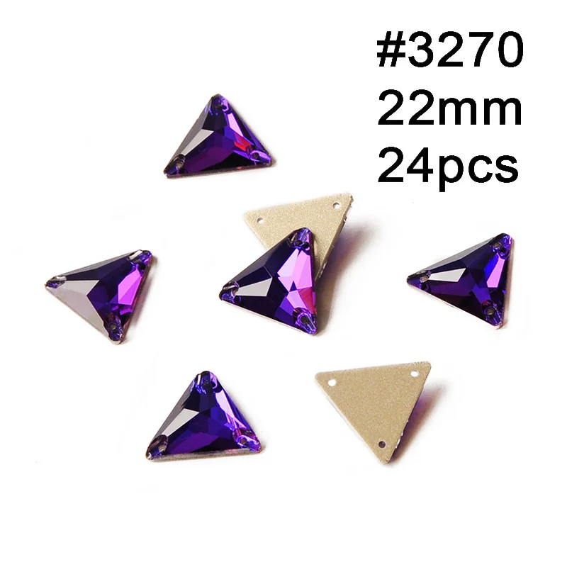 Triangle 22mm 24pcs Фиолетовые бархатные пришиван на аппликации Стразы для украшения для свадебного платья Аппликация Сделай Сам дизайн швейная фурнитура - Цвет: Triangle 22mm 24pcs