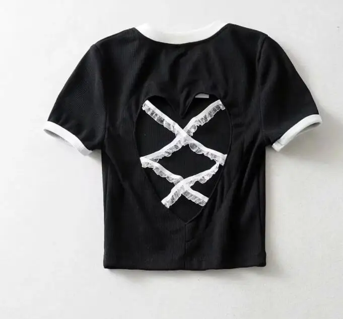 Летняя короткая футболка для женщин шикарная любовь открытая спина шнуровка