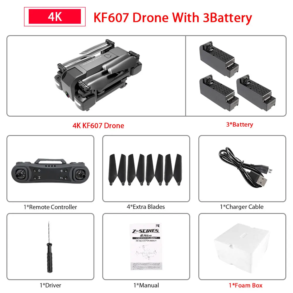 4K 3B Foam Box Новейший 607 Квадрокоптер с Wifi FPV 4 K/1080 P HD Двойная камера оптический поток селфи Дрон складной мини Дрон VS SG106 visuo xs816 - Цвет: 4K 3B Foam Box