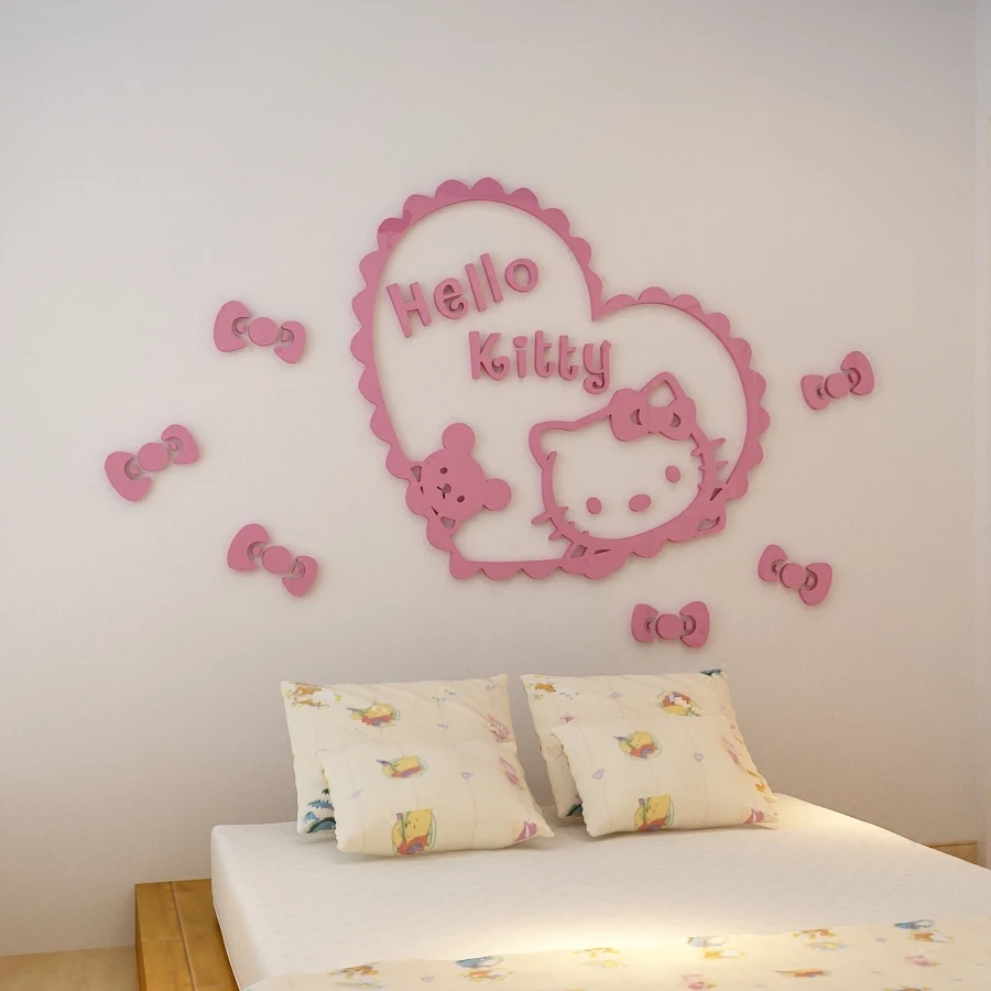 3D акрил розовый рисунок Hello Kitty трехмерные стикеры стены комнаты малыша Декор