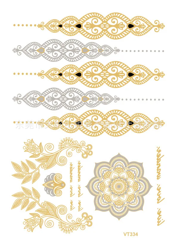 

hot sell body art painting tattoo stickers Metal gold silver temporary flash tattoo Disposable indians tattoos tatoo VT334