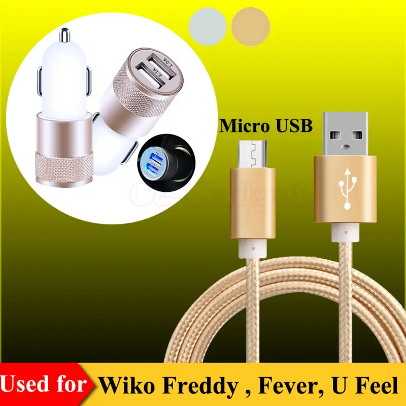 2-портовое автомобильное зарядное устройство + зарядный кабель Micro USB для Wiko Slide 2
