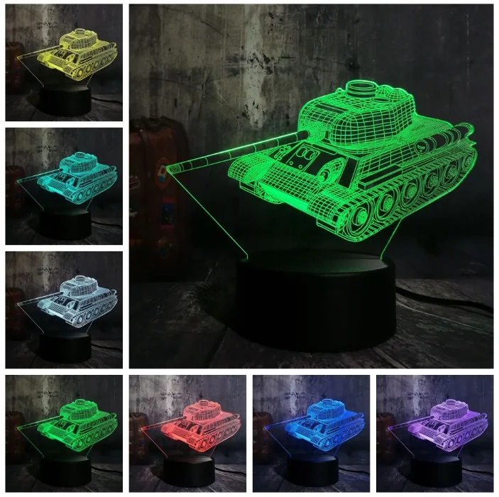 Touch One 7 Color Лидер продаж прохладный 3D машина бак светодиодный Ночной светильник Настольная лампа Новинка 7 цветов изменить атмосферу дома Декор Блеск для детей Рождественский подарок - Испускаемый цвет: Touch One 7 Color