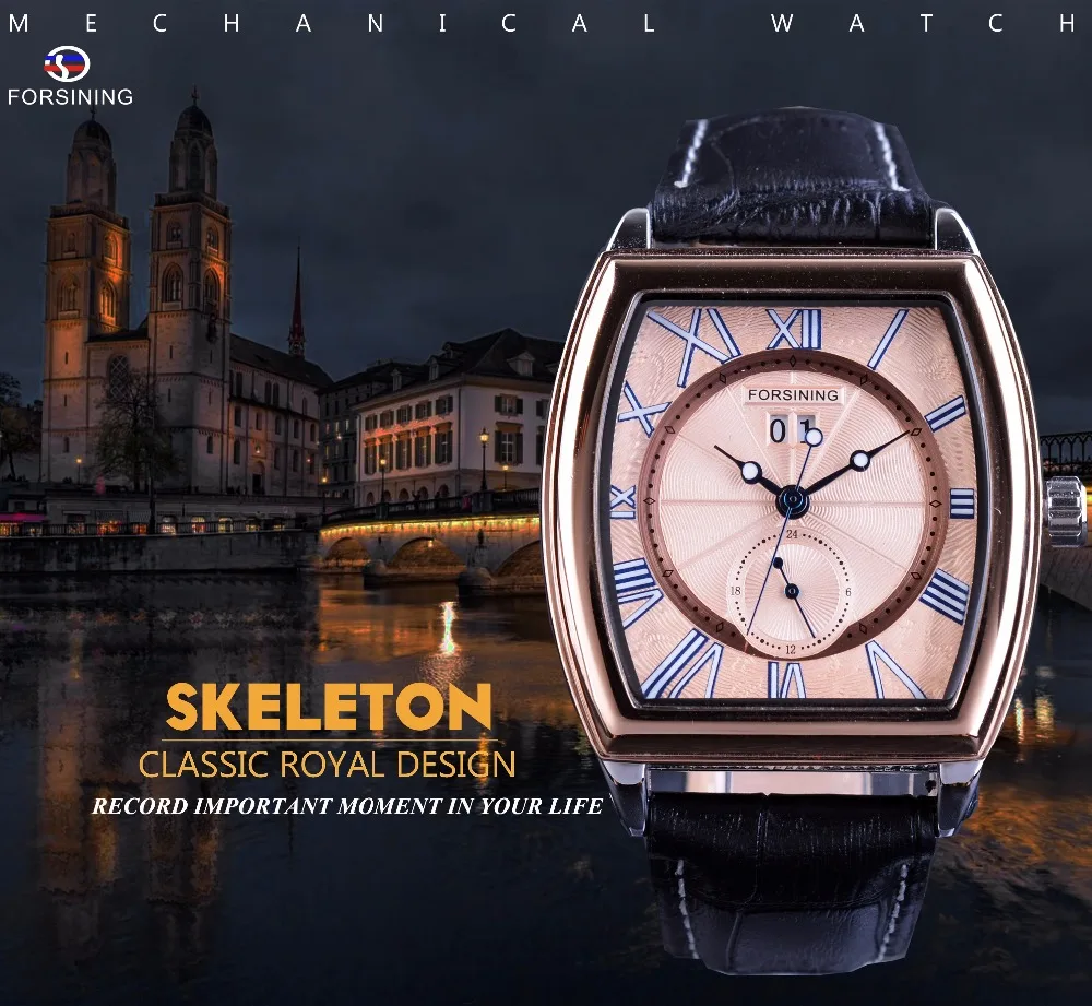 Мужские водонепроницаемые автоматические часы с календарем из натуральной