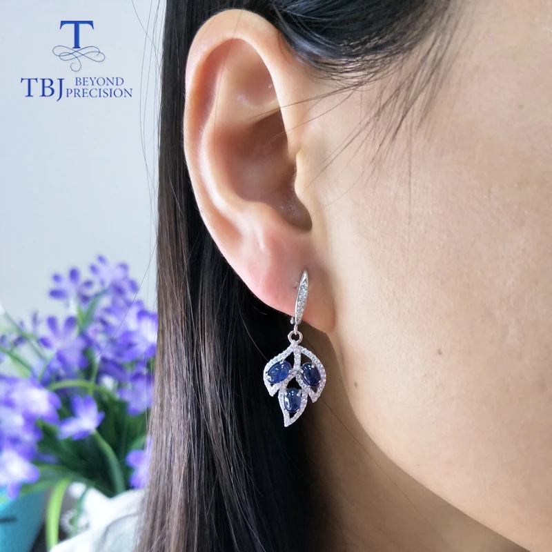 TBJ Tree leaf jewelry set with blue sapphire clasp earring and pendant in S925 silver elegant for women ladies as gift | Украшения и