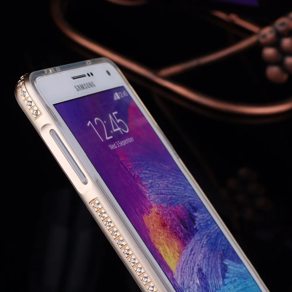 Для Samsung Galaxy Note 4 Блеск Bling Diamond Алюминиевая Рама Прозрачный Чехол ТПУ Мобильный