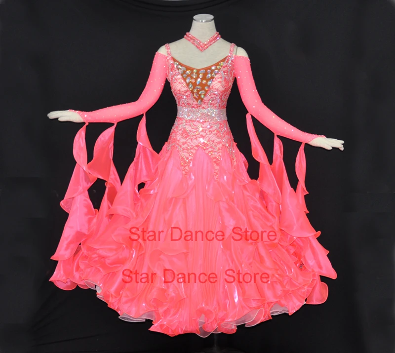 

Pink Standard Ballroom Dance Skirt Lady's Ballroom Competition Dance Dresses Women High Quality Waltz Ballroom Dancing Dress