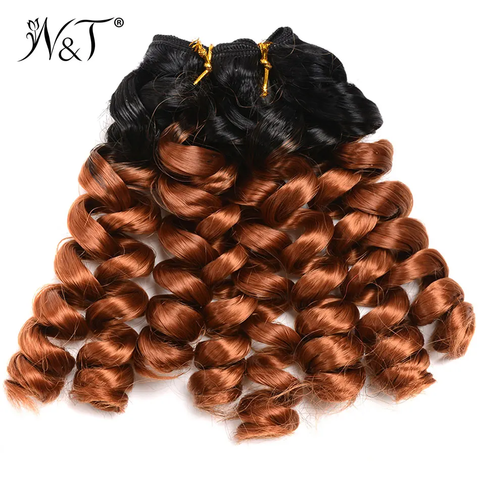 Ombre Bouncy Curl With Synthetic Closure 4pcs Curly Hair Weave New |