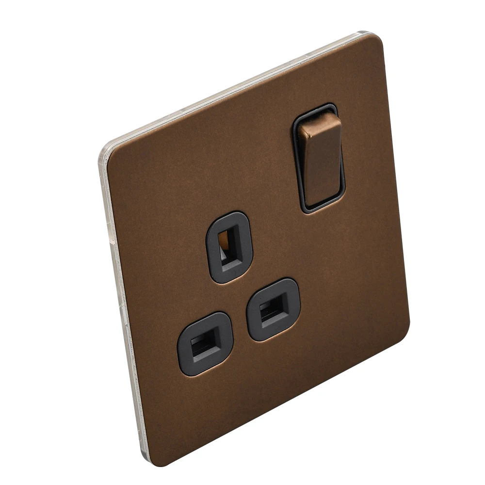 Коричневая безвинтовая Высококачественная электрическая розетка 13 Ампер