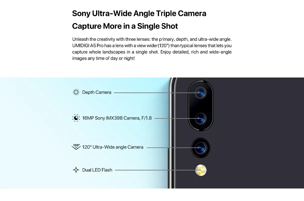 Мобильный телефон UMIDIGI A5 PRO Android 9,0, четыре ядра, 4 Гб ОЗУ, 32 ГБ, 6,3 дюйма, FHD+ 16 Мп, тройная камера, 4150 мА/ч, смартфон 4G Celular