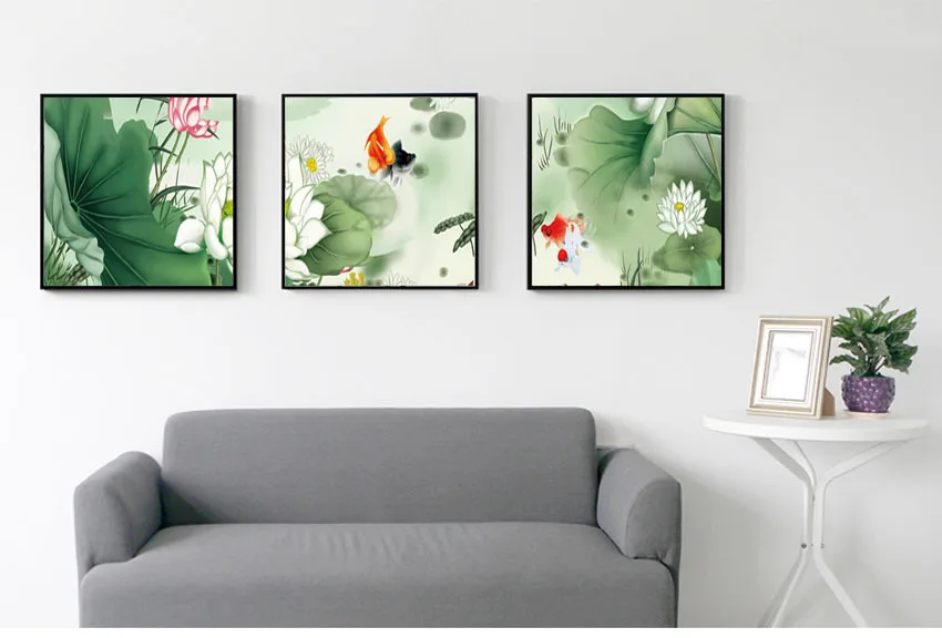 3 шт. китайский стиль зеленые листья лотоса розовый Лотос и чернильная живопись