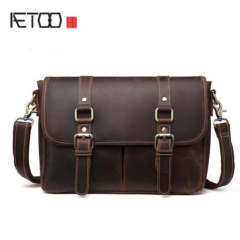 AETOO/Новинка европейский и американский стиль кожаный портфель crazy horse мужская