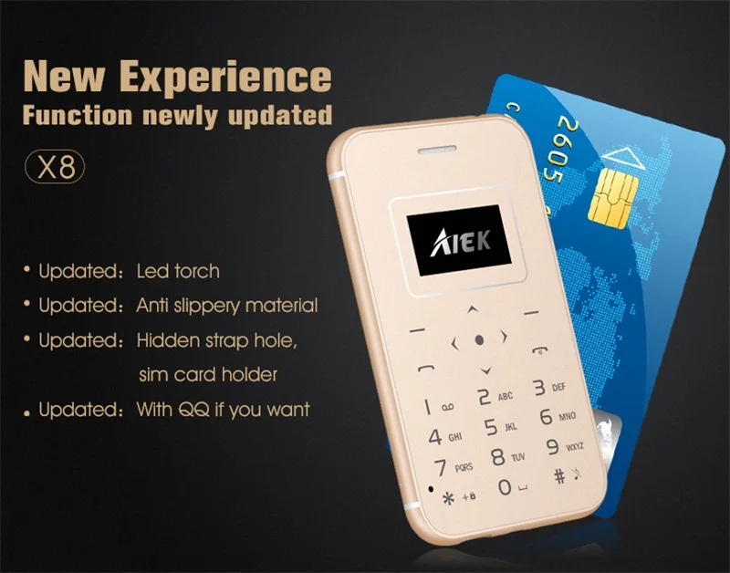 Новинка AIEK X8 ультра тонкая карта мобильный телефон мини карманный студенческий