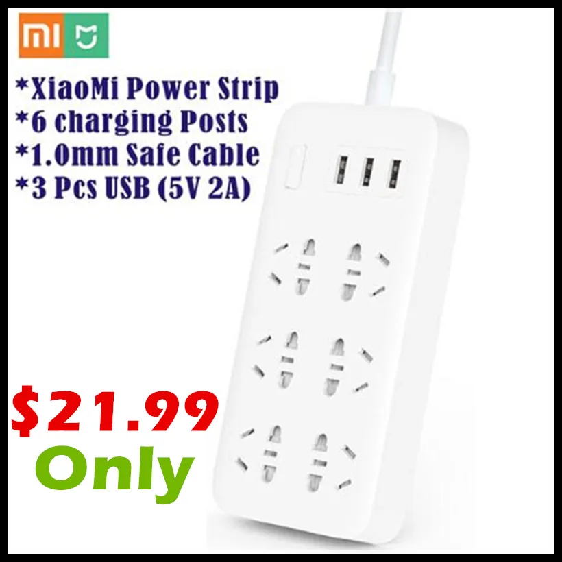 XiaoMi Mijia 6 Порты с 3 USB быстрая зарядка 5 В 2.1A Smart Мощность полосы Plug Зарядное