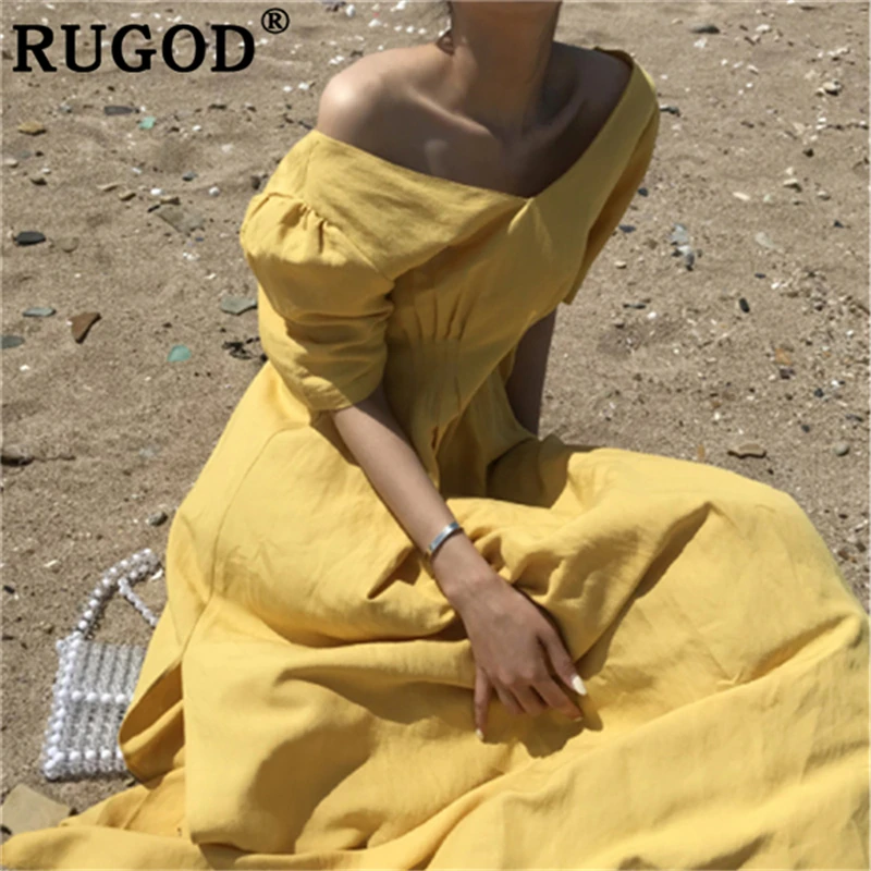 Женское платье RUGOD длинное пляжное с коротким рукавом и треугольным вырезом |