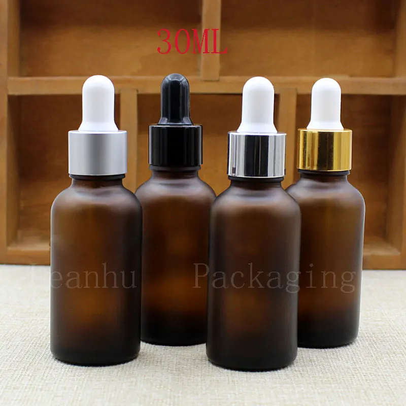 Brown Frosted  Cosmetic Frosted Glass Bottle With Dropper, 30ML Homemade Essential oil Bottle, Empty Cosmetics Storage Container
