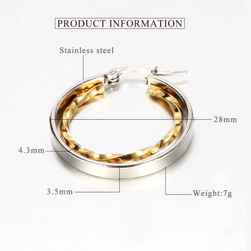 2019 Новая мода Серебряный круг клип золото нержавеющая сталь для женщин серьги