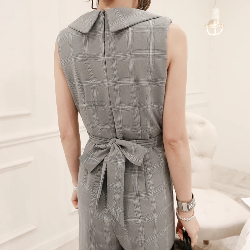 Элегантные клетчатые сексуальные комбинезоны женский комбинезон без рукавов с V