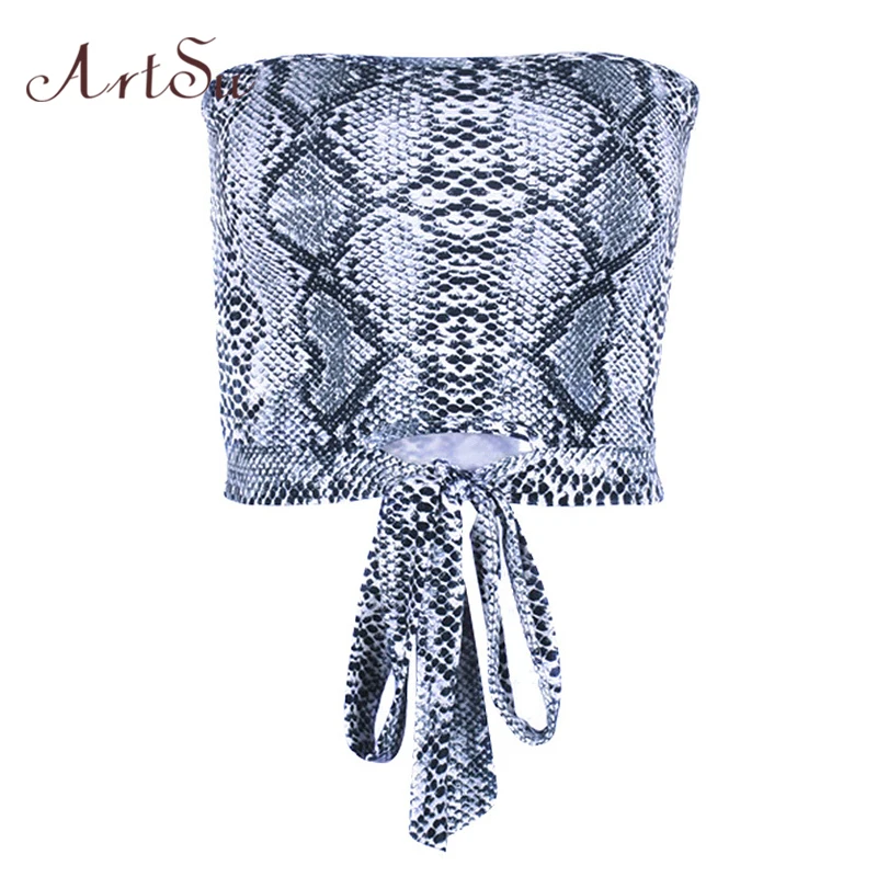 ArtSu Harajuku Crop Top Lace Up Snake Print Strapless Bralette Off Shoulder Sexy Cami Streetwear Cropped Underwear ASVE20568 | Женская