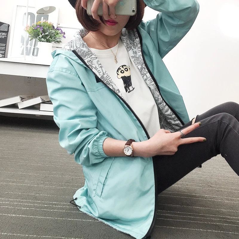 ВЕСНА Новинка осени женские две стороны могут носить куртку в духе колледжа