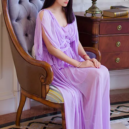 purple Винтажное платье, ночная рубашка, одежда для сна, платье богини, сплошной цвет - Цвет: purple