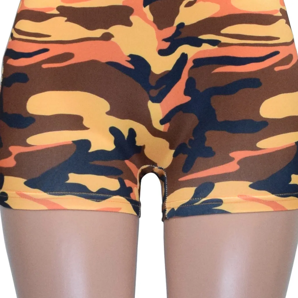 С открытыми плечами женский пляжный костюм с шортами Femme onesies военный камуфляжный комбинезон бодикон без рукавов короткий комбинезон лето