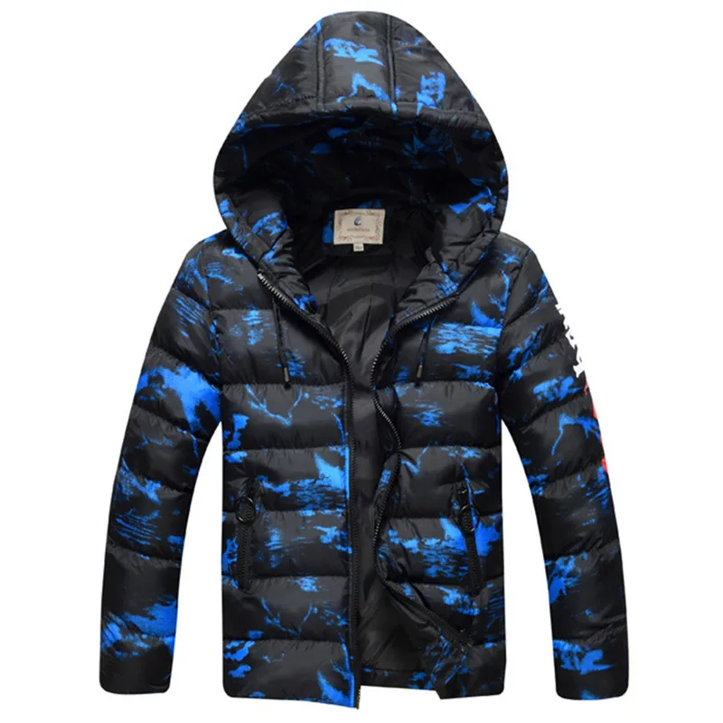 blue camouflage Зимнее пальто высокого качества для мальчиков и девочек детская плотная Теплая стеганая куртка с капюшоном, верхняя одежда детские парки пальто для От 8 до 17 лет - Цвет: blue camouflage
