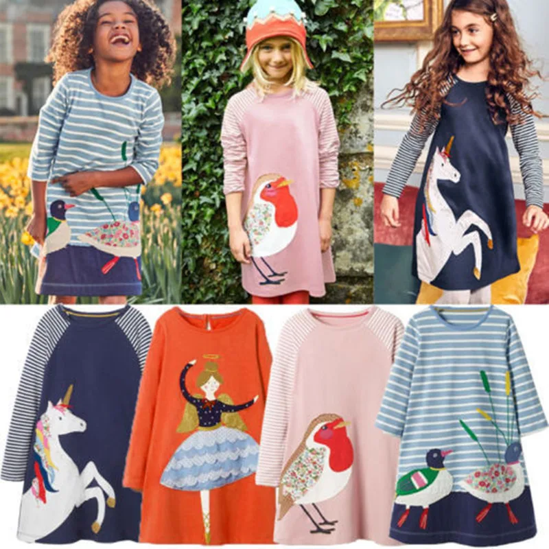 2021 spring European and American children's clothing gilrs princess long sleeve print dress kids cartoon cotoon clothes | Детская