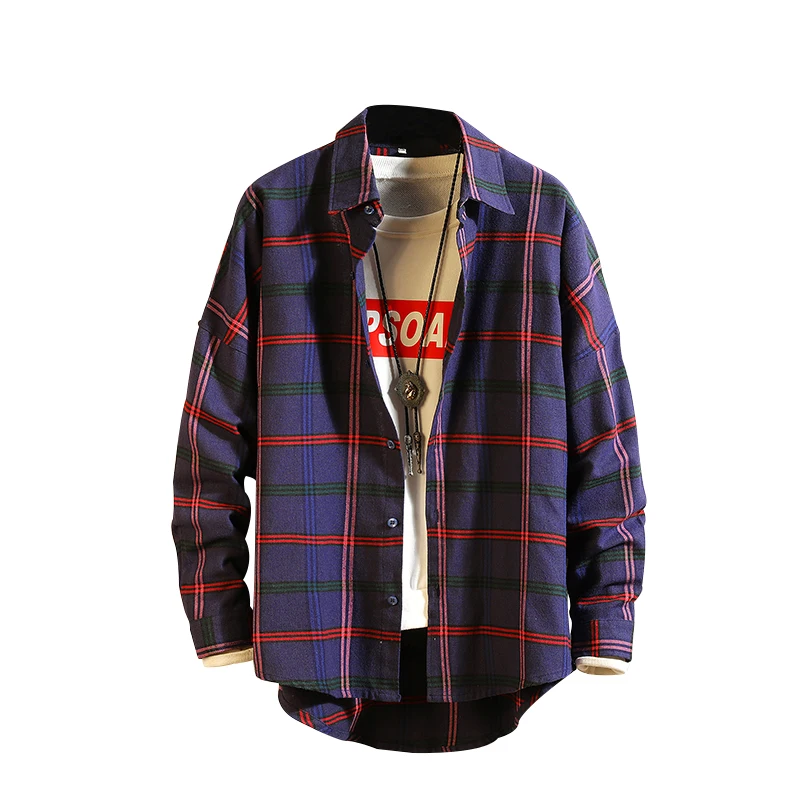 Мужская японская винтажная Модная рубашка мужская полосатая клетчатая