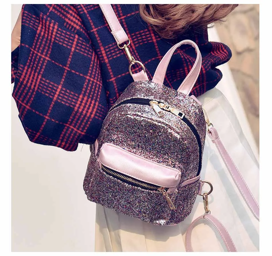 Женский Блестящий рюкзак, Маленькая кожаная сумка на плечо для девочек-подростков, черные рюкзаки, Модный Блестящий рюкзак, мини рюкзак XA1049H