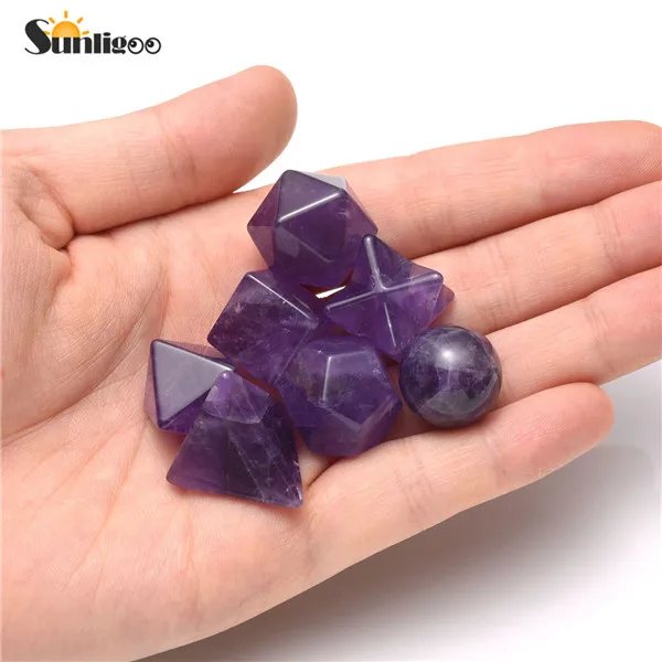 7pcs Amethyst Set Sunligoo 7 шт. натуральный камень целебная чакра Кристалл Plantonic Твердые геометрические энергетические камни декор 7 Чакра/Аметист/прозрачный кварц - Цвет: 7pcs Amethyst Set