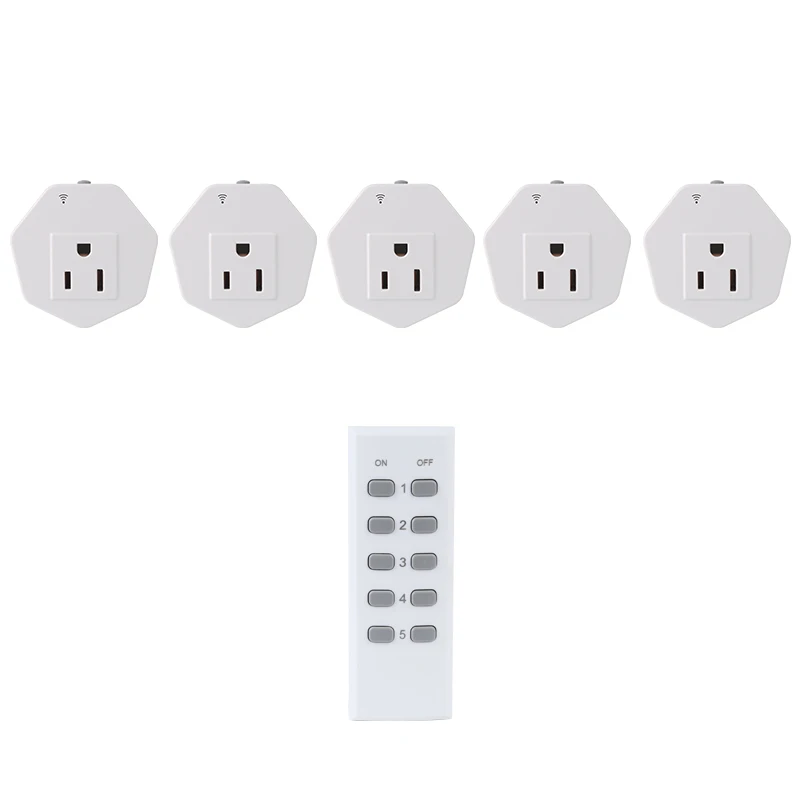 

ESPLENTY Remote Control Light Switch Smart Home Remote Control Socket Set （5 Electrical Outlets + 1 Remote）