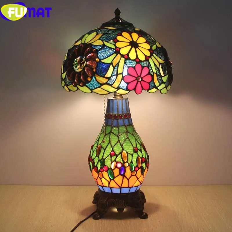 

FUMAT Tiffany table lamps for the bedroom LED 12" Stained Glass shade Table Lamp Flower Grape Art Home Deco mariage Bedside Lamp